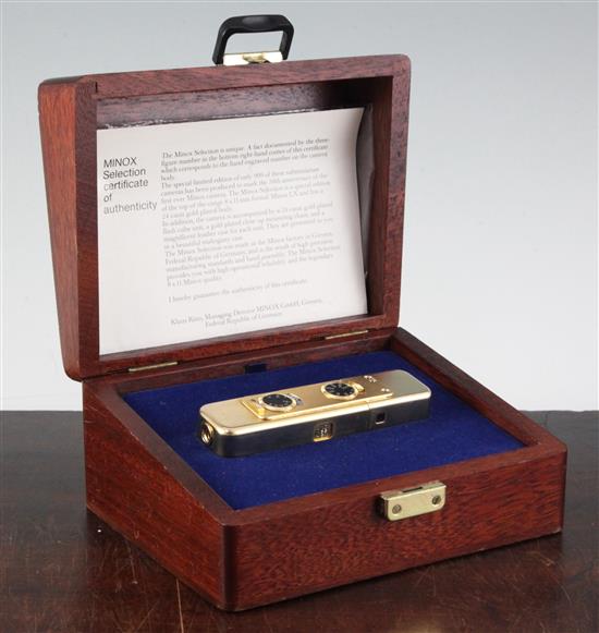 A Minox LX gold plated camera No.232/999 with original paperwork and box